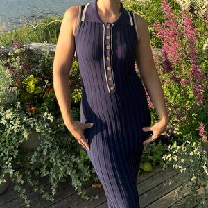 Indikah Bodycon Preppy Polo Colorblock Navy Summer Maxi Dress Medium M
